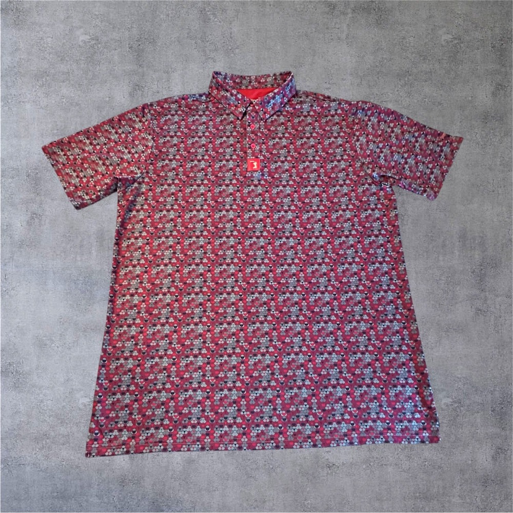 Bogey Bros Golf Polo Mens XXL Red Geometric Scale Whale Tail Performance Stretch